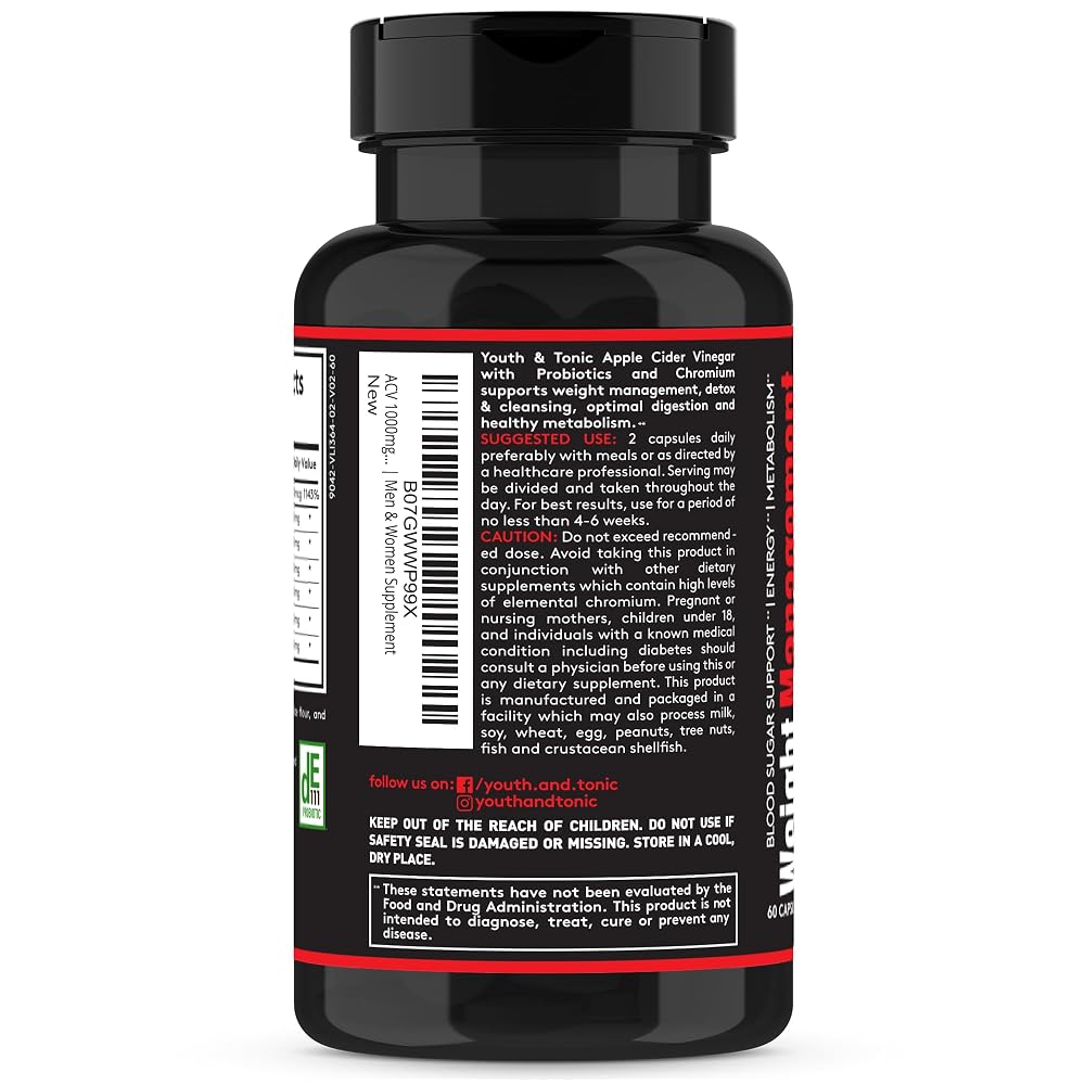 Youth & Tonic Apple Cider Vinegar Pills Weight Loss - 60 Capsules - image 7