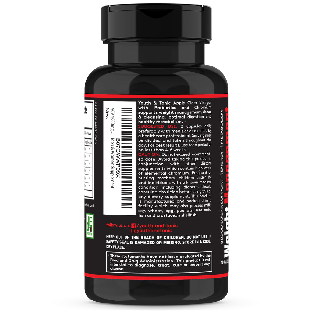 Youth & Tonic Apple Cider Vinegar Pills Weight Loss - 60 Capsules - image 7