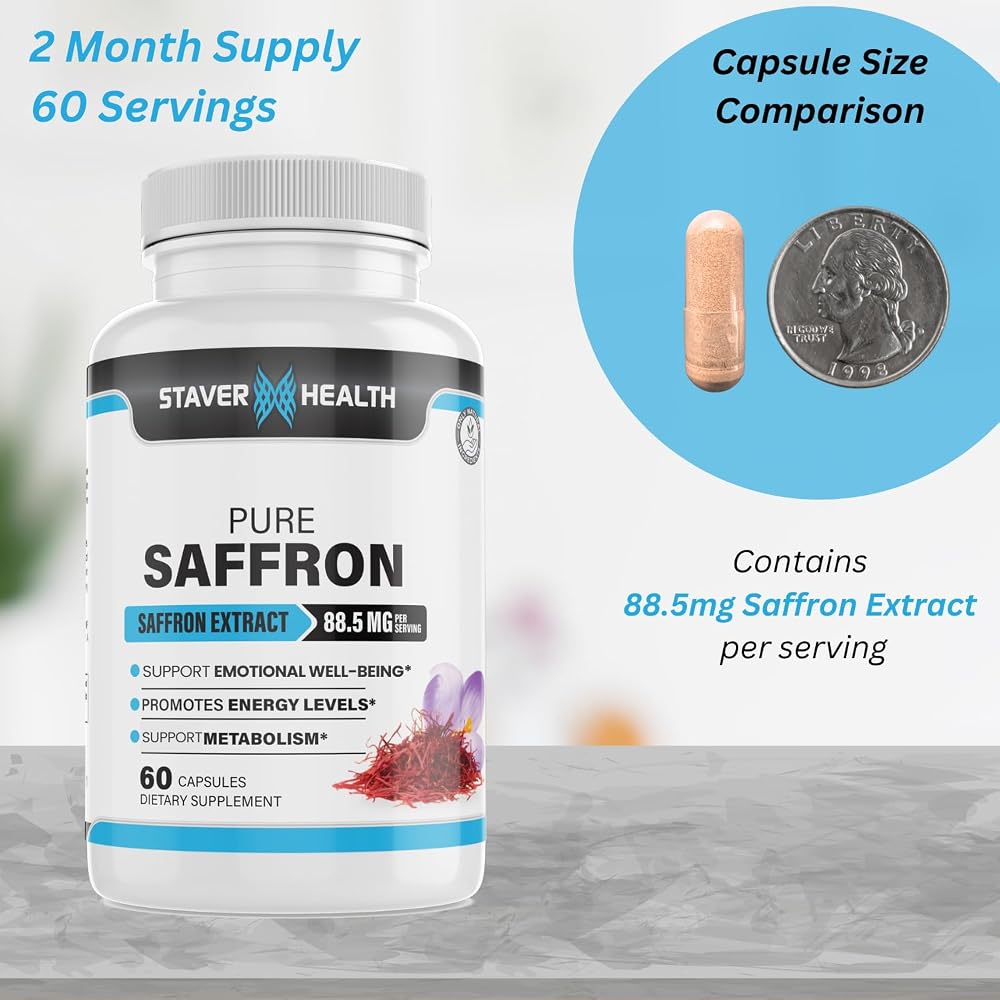 Staver Health Saffron Extract 88.5 mg Mood Balance - 60 Vegetarian Capsules - image 5