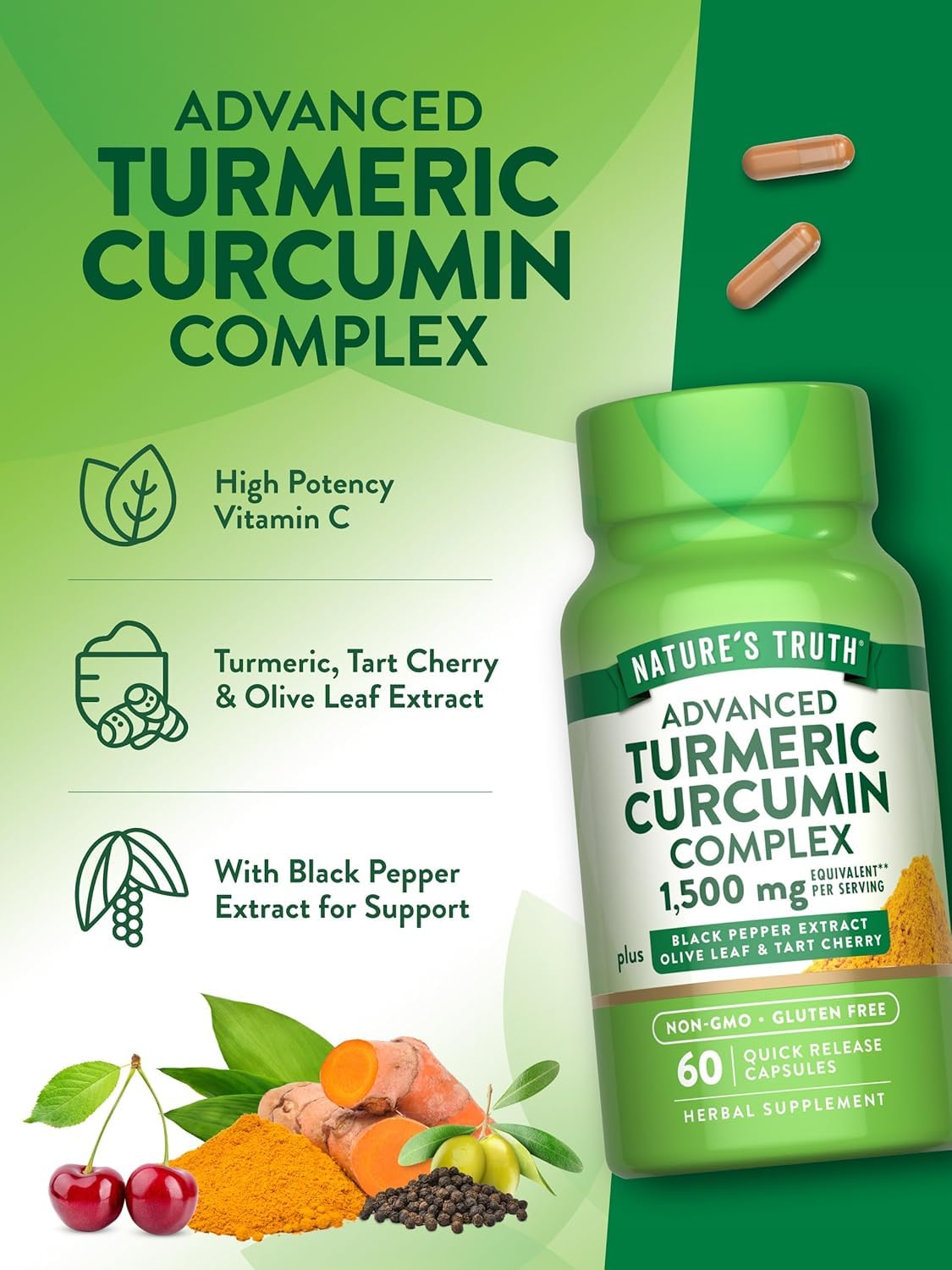 Nature's Truth Advanced Turmeric Curcumin Complex 1500 mg - 120 Capsules - image 5