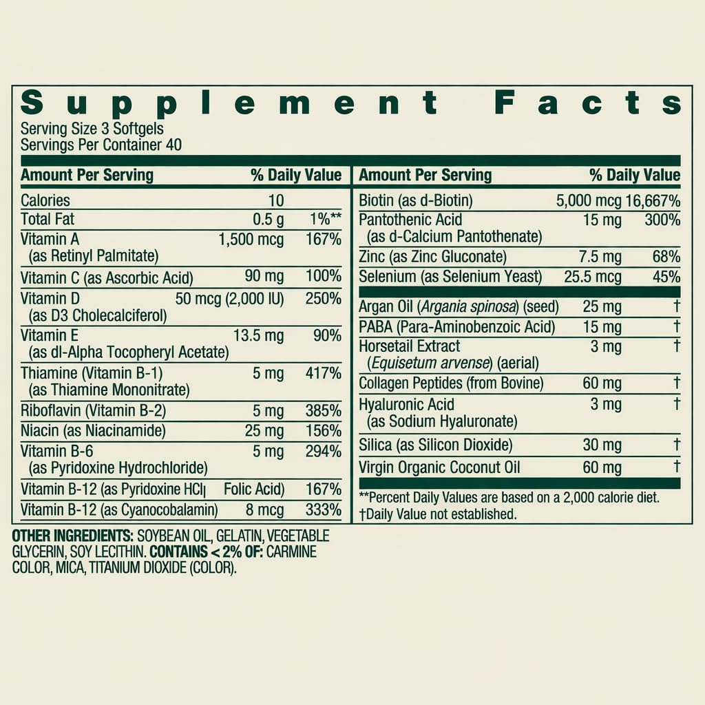 Spring Valley Extra Strength Hair, Skin & Nails Biotin 5000 mcg - 120 Softgels - image 5