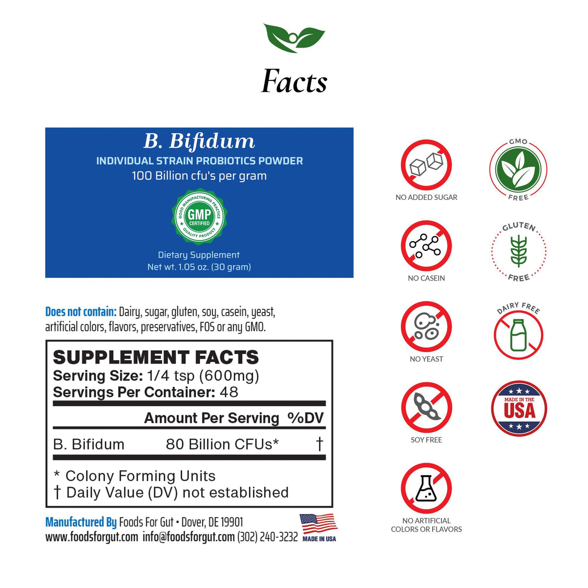 Foods For Gut Bifidobacterium Bifidum Probiotic Powder - 30g - image 2
