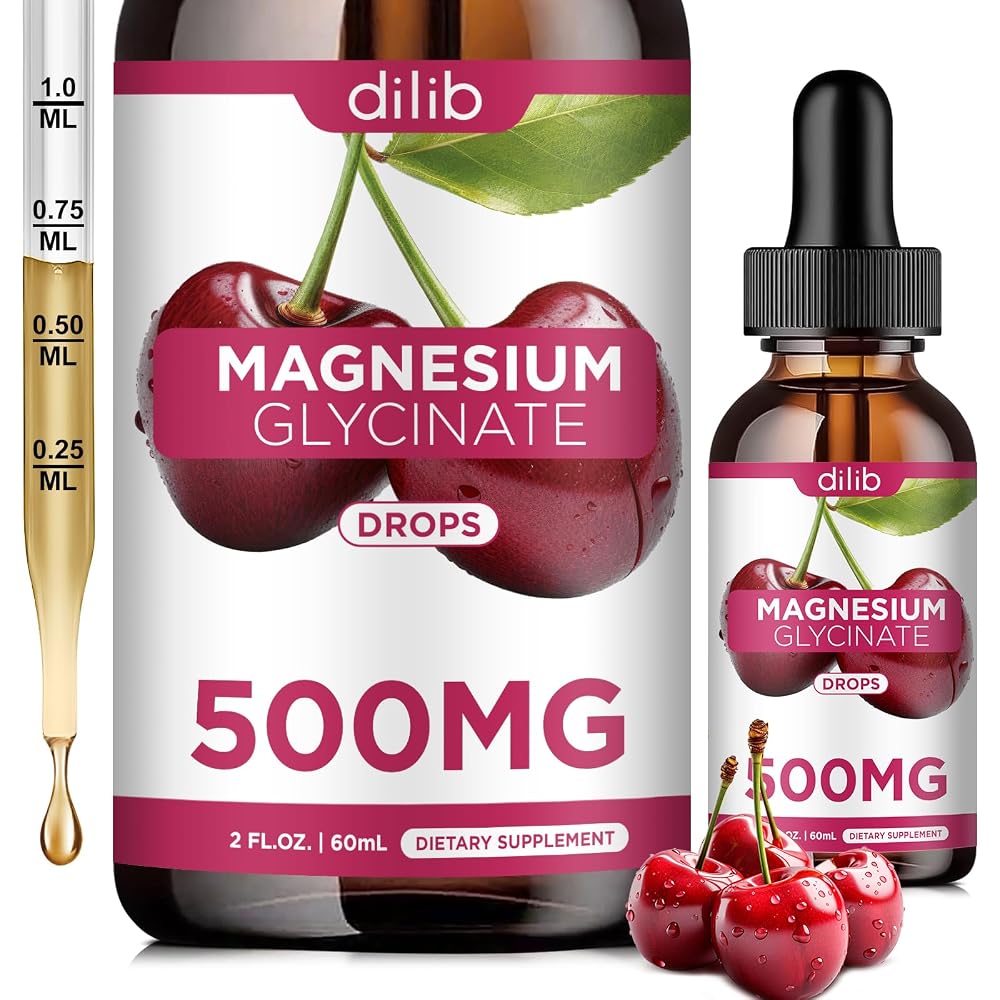 Dilib Magnesium Glycinate Liquid Drops 500mg for Sleep & Stress - 2 Fl Oz