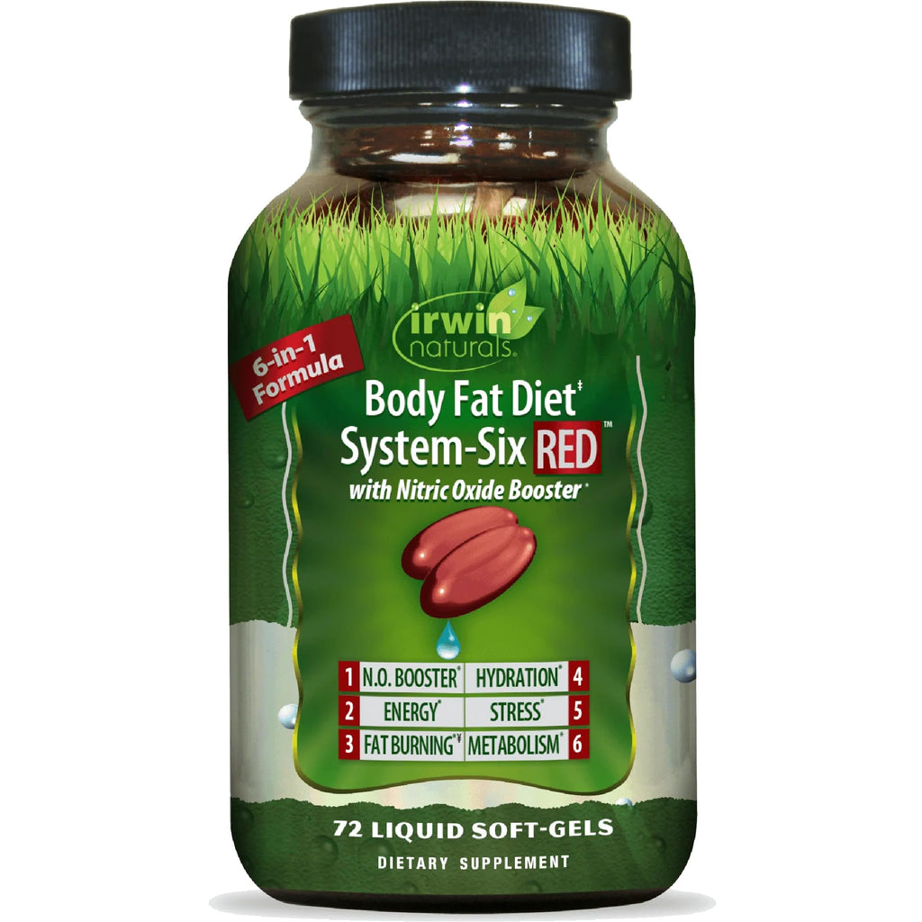 Irwin Naturals Body Fat Diet System-Six RED Nitric Oxide Booster - 72 Softgels