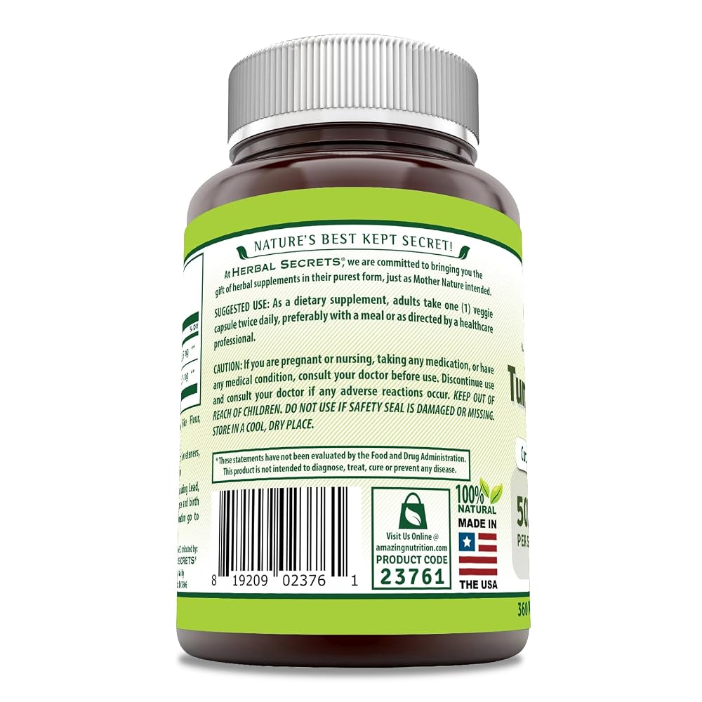 Herbal Secrets Turmeric & Ginger 500 mg Vegetarian Capsules - 360 Count - image 3