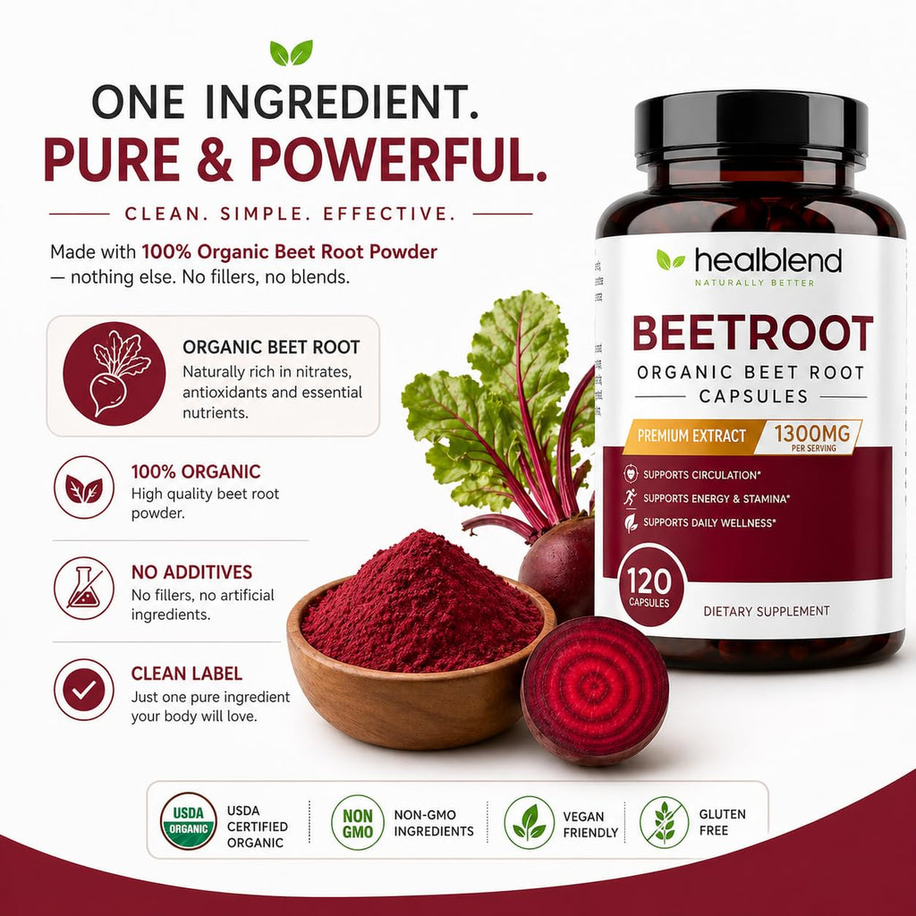 Healblend Organic Beet Root Capsules 1300mg - 120 Count - image 4