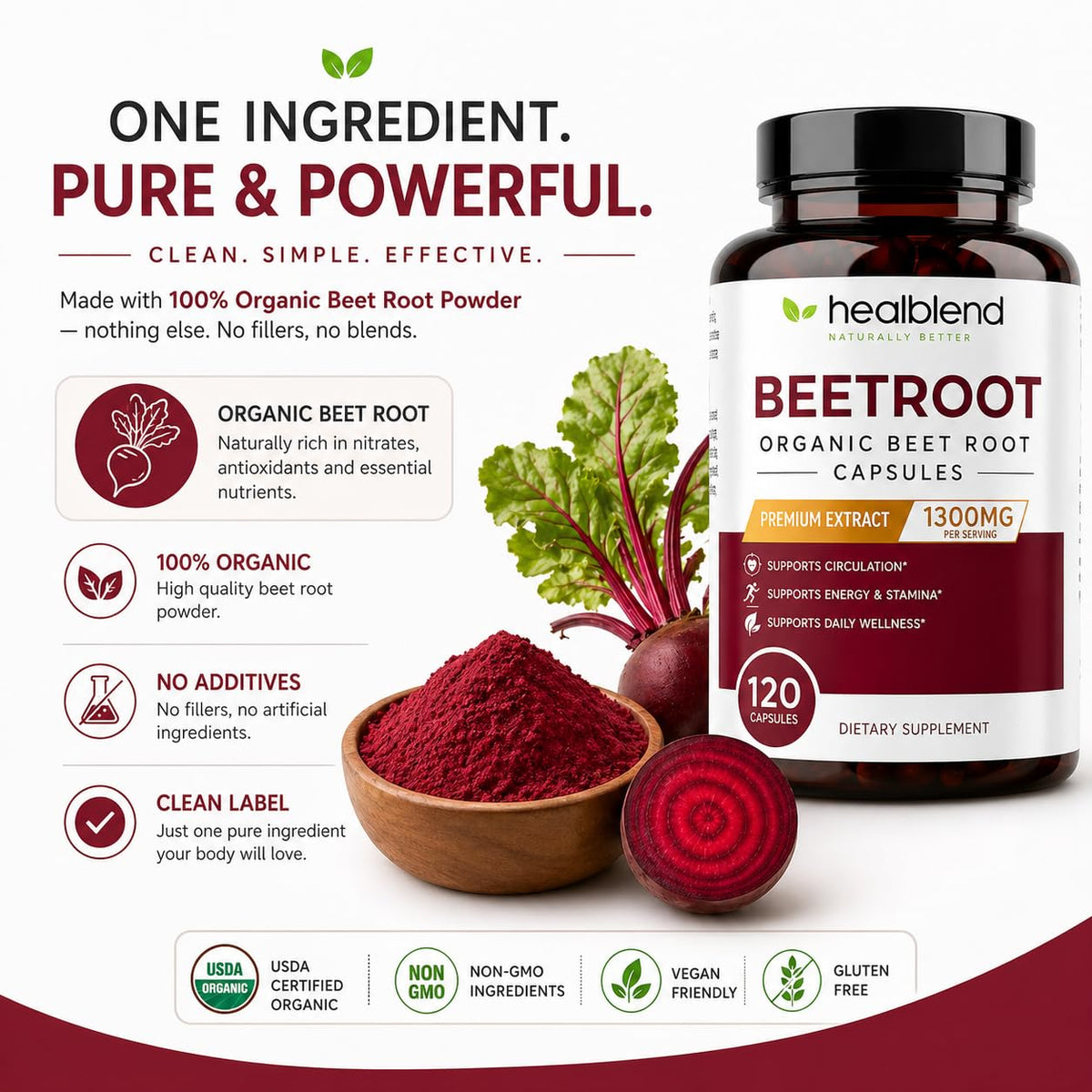 Healblend Organic Beet Root Capsules 1300mg - 120 Count - image 4