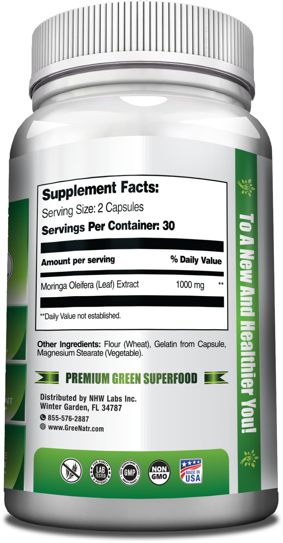 GreeNatr Pure Moringa Oleifera Leaf Extract Vegetarian Capsules 1000 mg - image 3