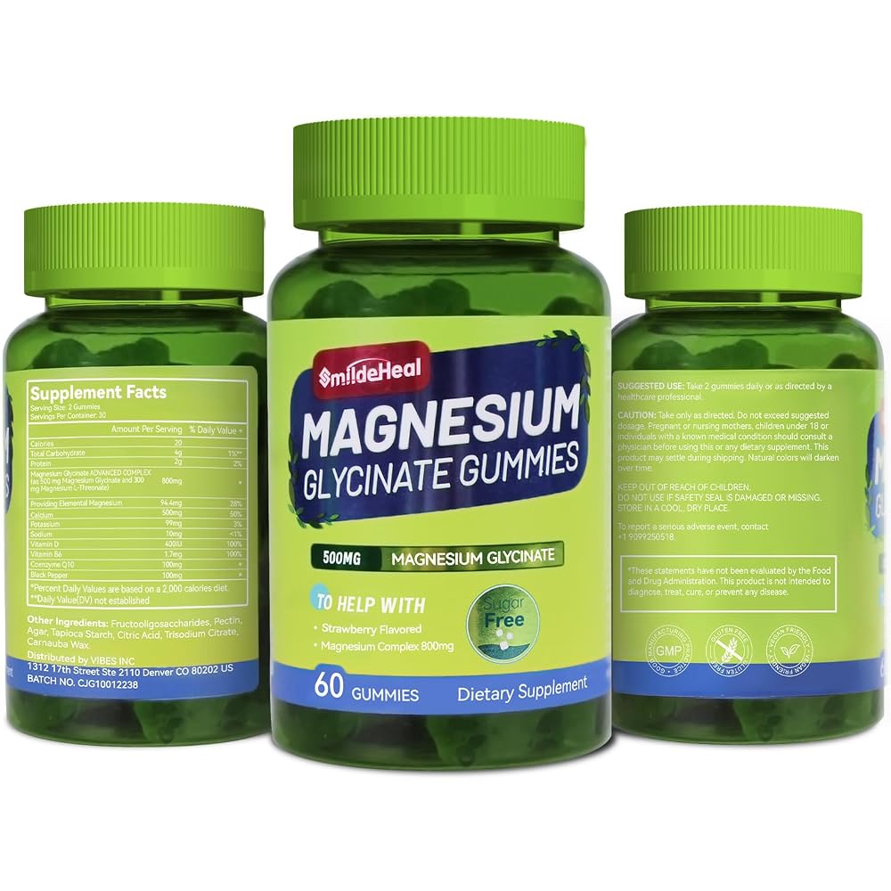 SmildeHeal Magnesium Glycinate Gummies 500mg with L-Threonate 300mg