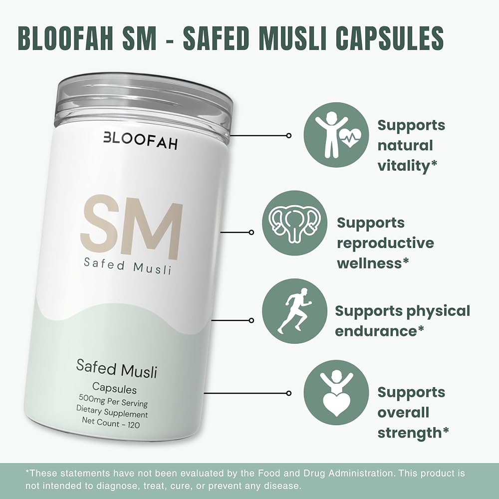 Bloofah Safed Musli Extract 500mg Capsules - 120 Count - image 4