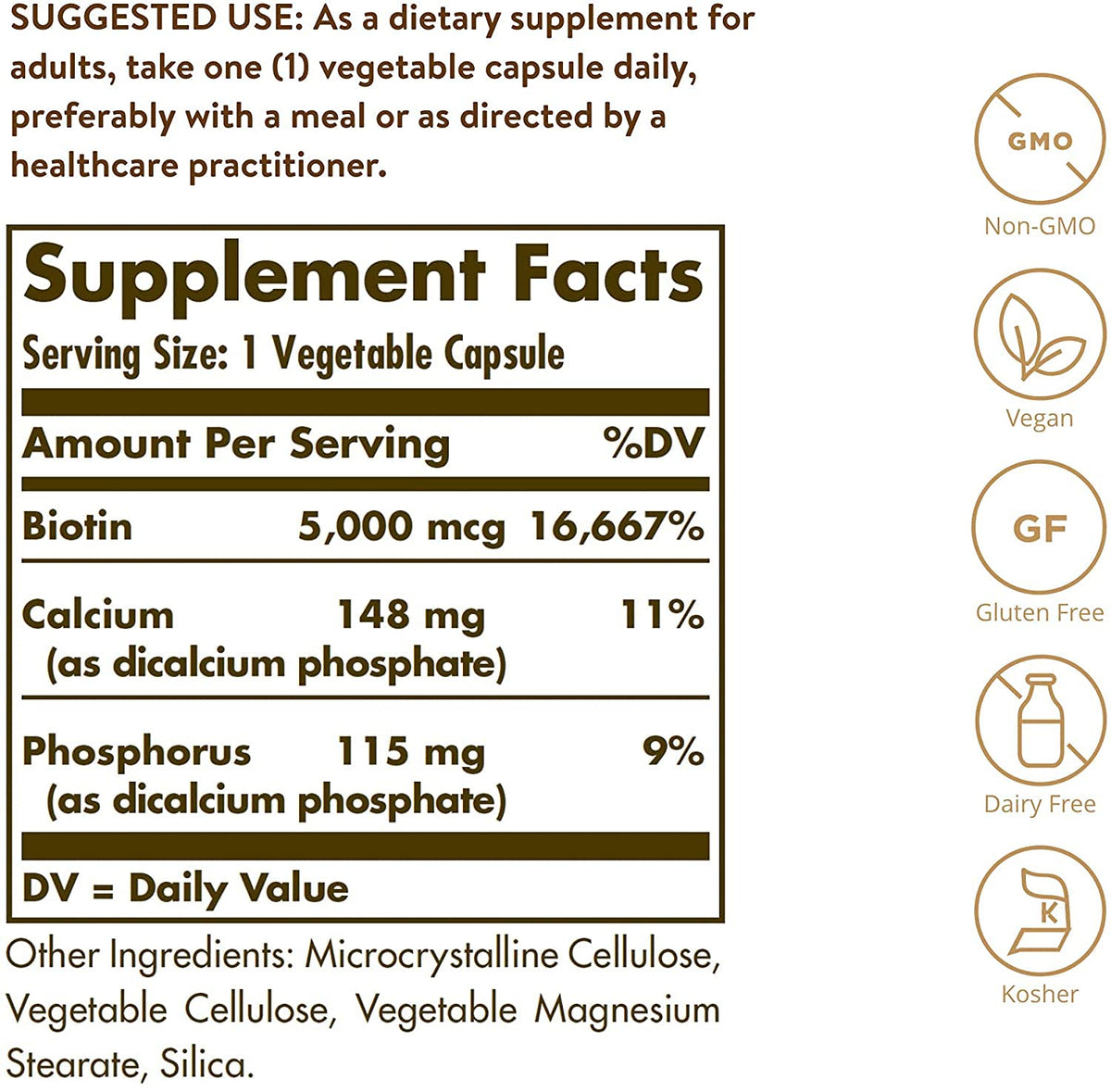 Solgar Biotin 5000 mcg for Hair, Skin & Nails - 180 Capsules - image 2