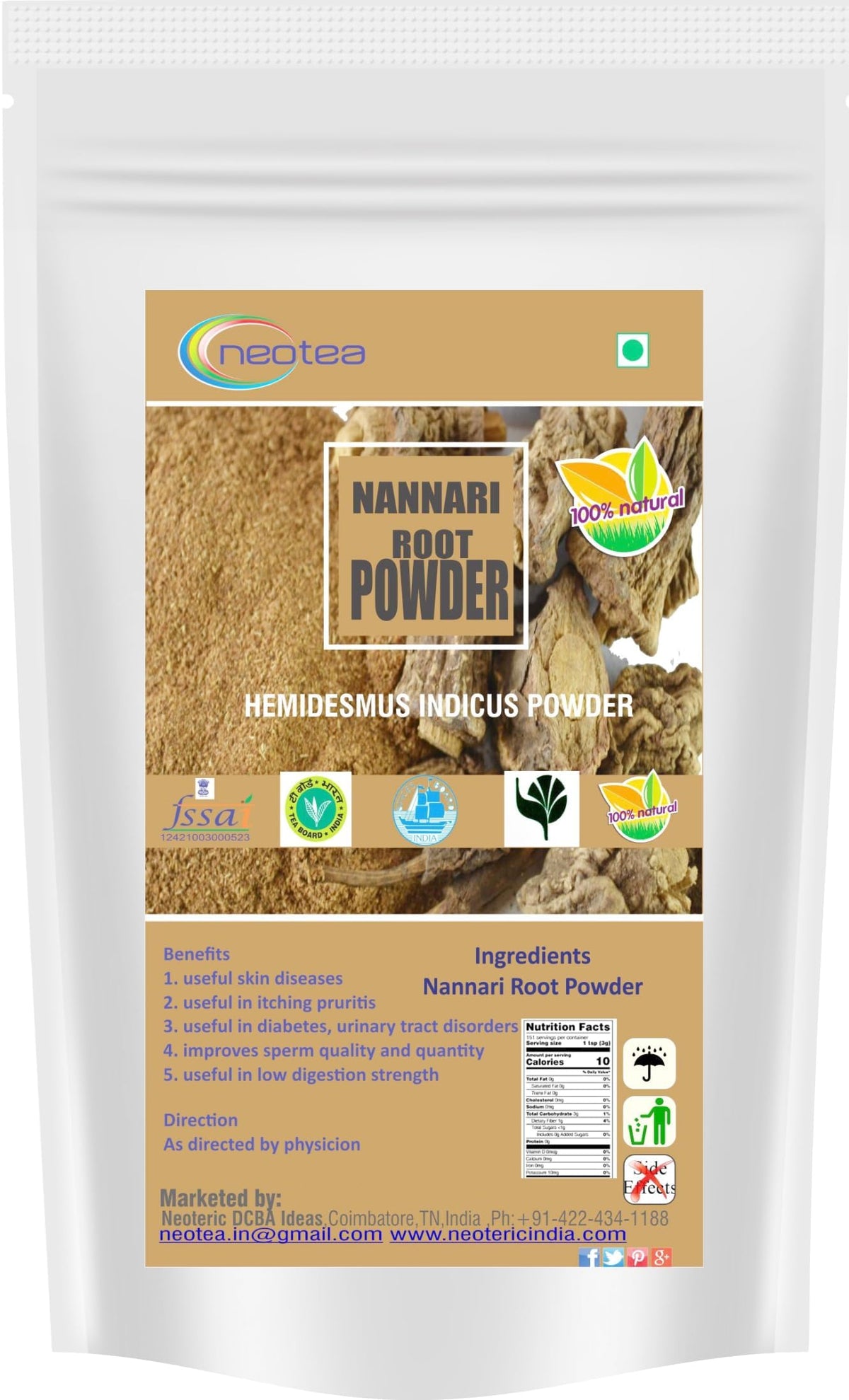 neotea Nannari Root Powder for Summer Drinks - 500g