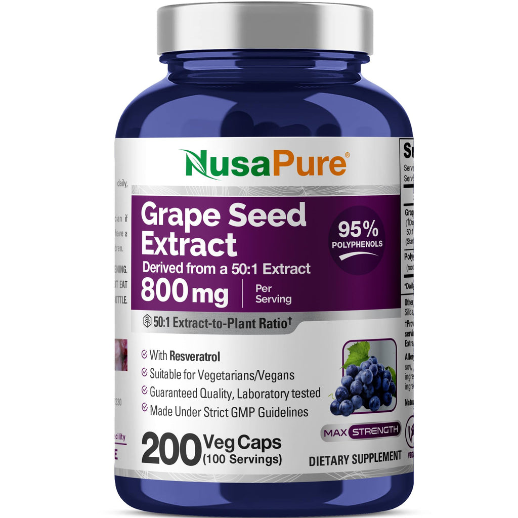 NusaPure Grape Seed Extract 800mg Vegan - 200 Vegetarian Capsules