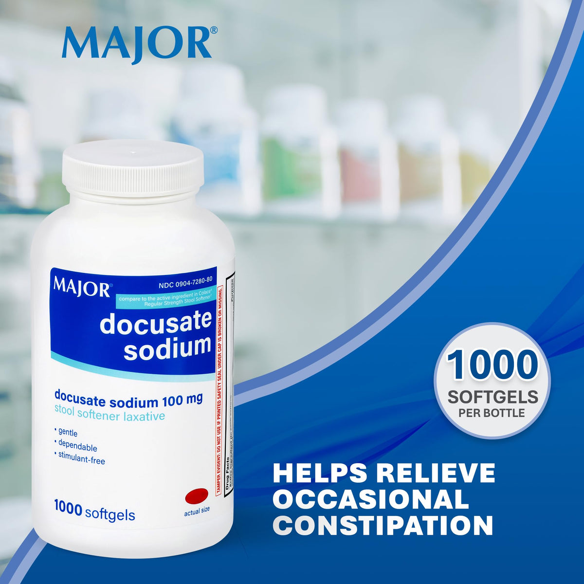 MAJOR Docusate Sodium 100mg Stool Softener - 1000 Softgels - image 2