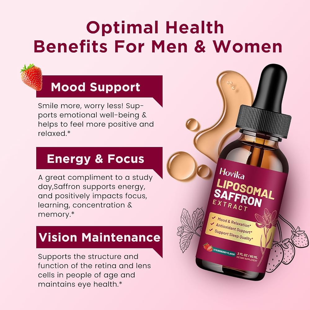 Hovika Liposomal Saffron Supplements - 88.5mg Saffron Extract Liquid