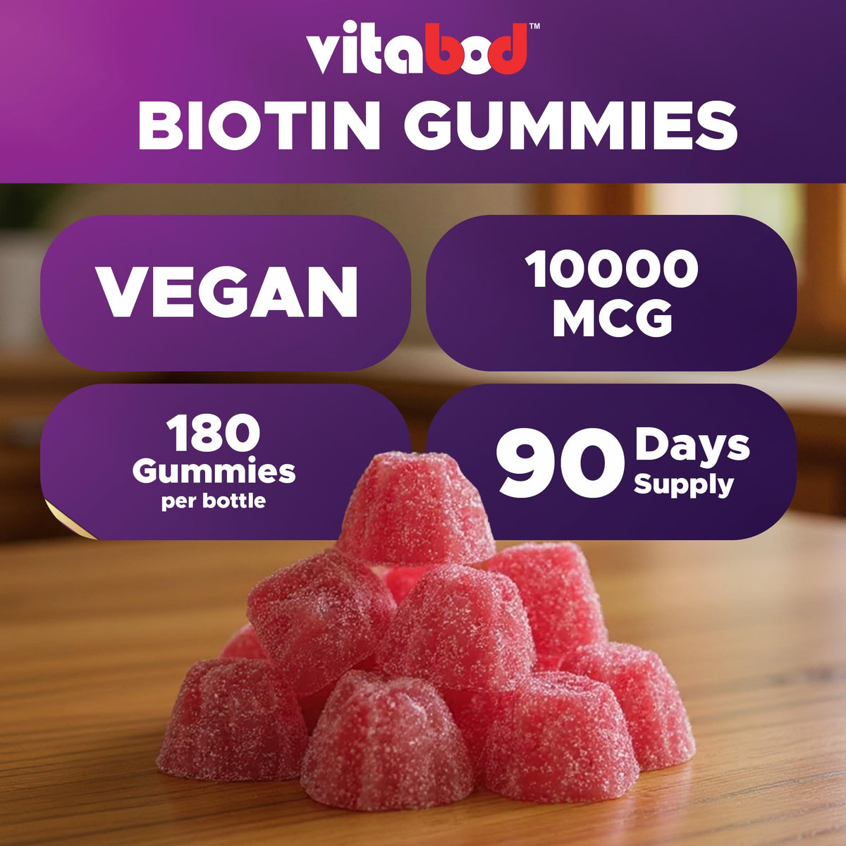 Vitabod Biotin Gummies 10,000 mcg - 180 Gummies - image 5