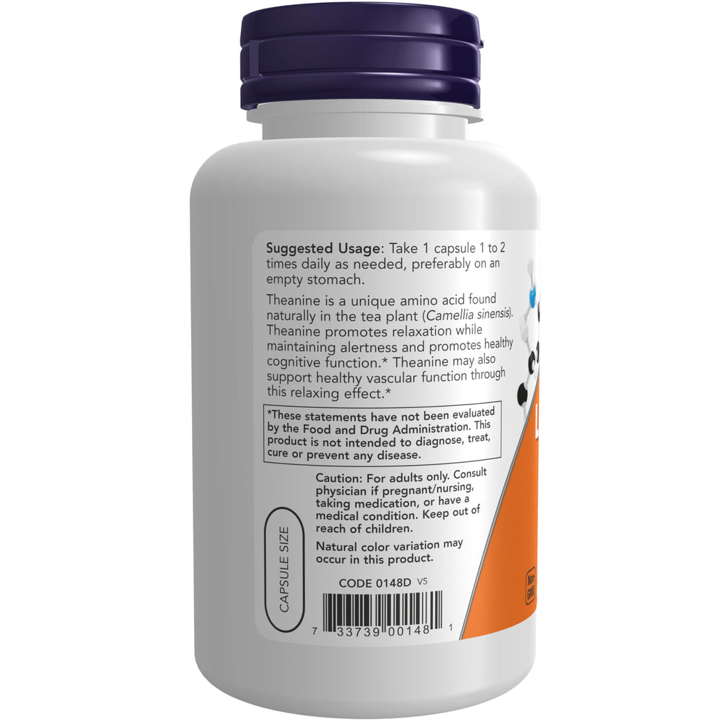 NOW L-Theanine 200 mg with Inositol - 120 Vegetarian Capsules - image 3