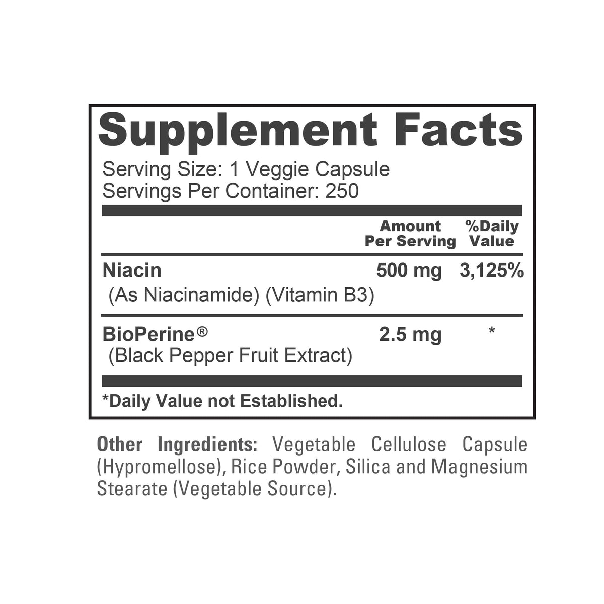 NusaPure Flush Free Niacin 500mg Vegan - 250 Capsules - image 4