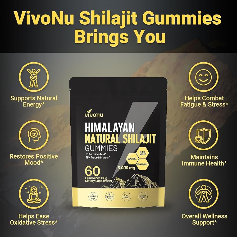 VivoNu Shilajit Gummies Pure Himalayan Micronutrient Supplement - 60 Count - image 2