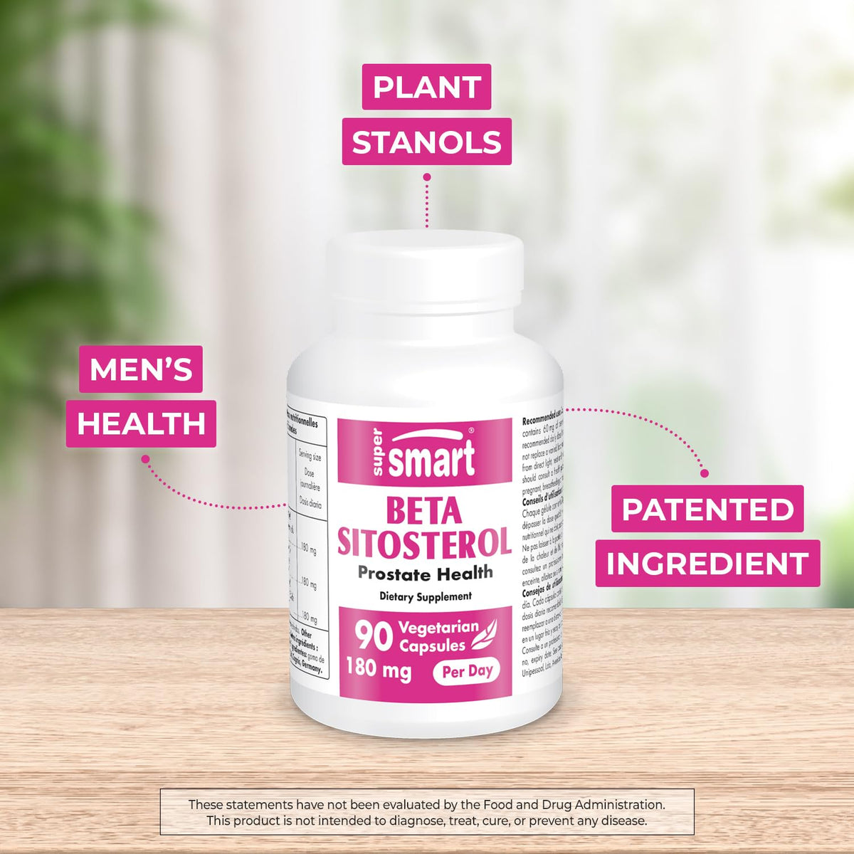 Supersmart Beta-Sitosterol 180mg Plant Sterols - 90 Vegetarian Capsules - image 3