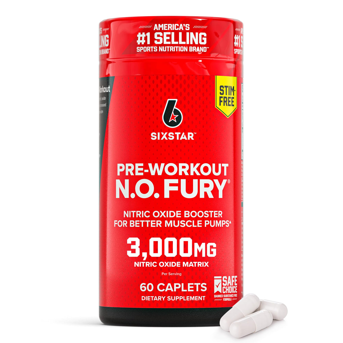 Six Star N.O. Fury Nitric Oxide Booster Pre-Workout - 60 Caplets