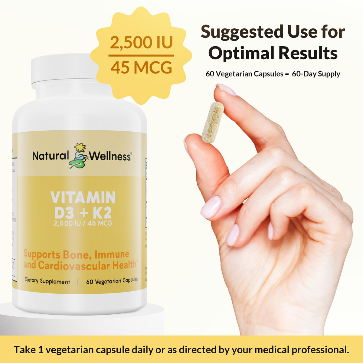 Natural Wellness Vitamin D3 + K2 2500 IU - 120 Capsules - image 5
