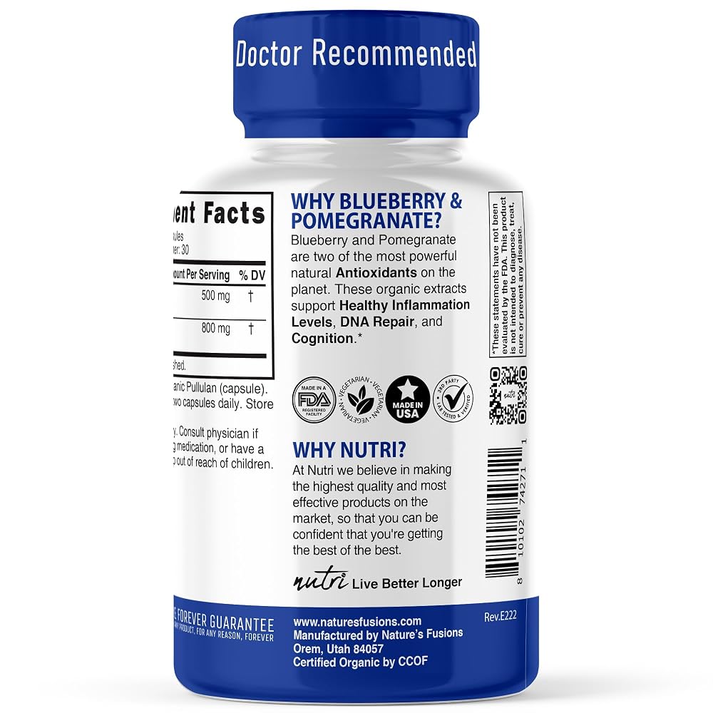Nature's Fusions Blueberry Pomegranate 1300mg Organic - 60 Capsules - image 3