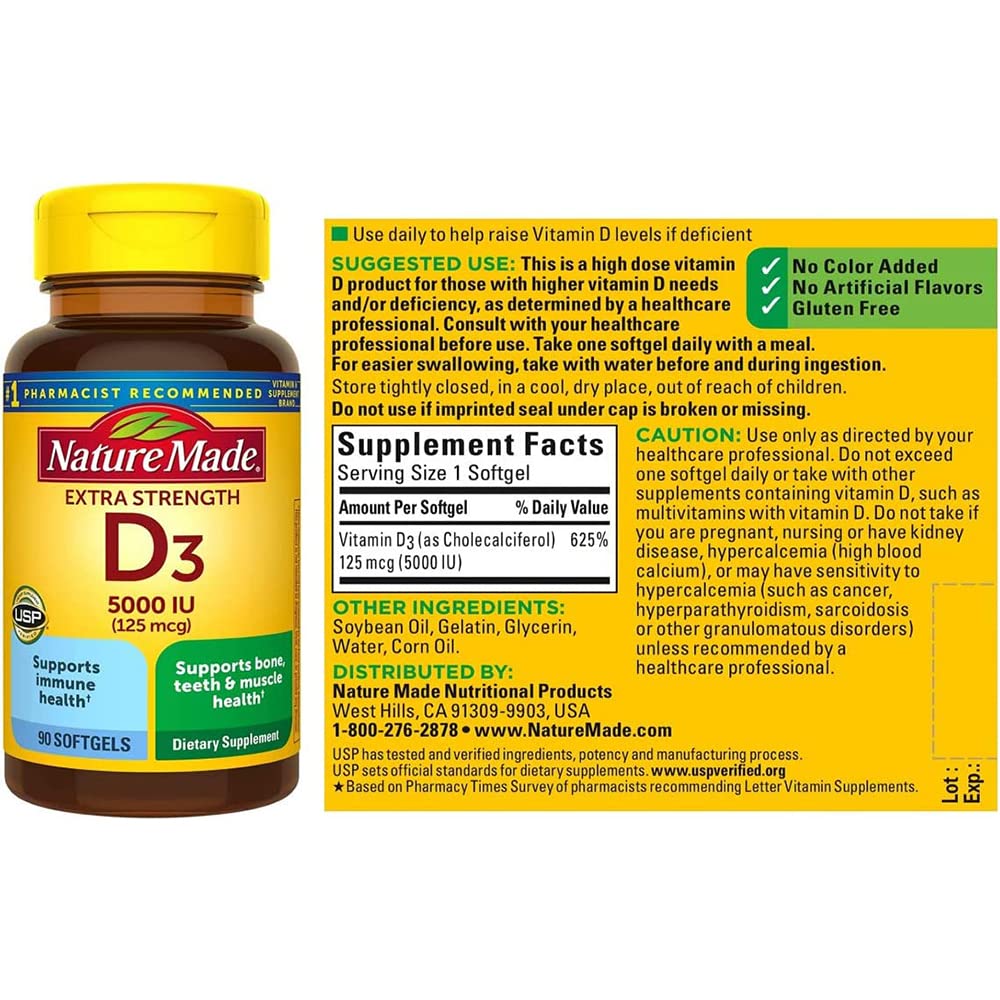 Nature Made Extra Strength Vitamin D3 5000 IU - 90 Softgels - image 3