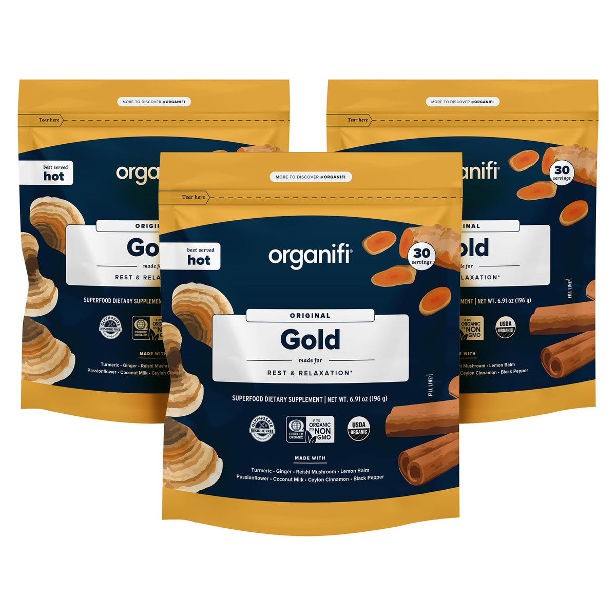 Organifi Gold Turmeric Tea Powder for Sleep - 90 Servings