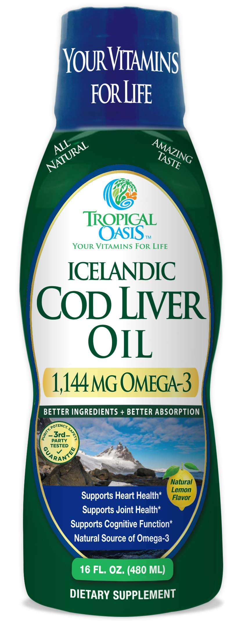 Tropical Oasis Icelandic Cod Liver Oil Omega-3 1144mg - 16 Fl Oz