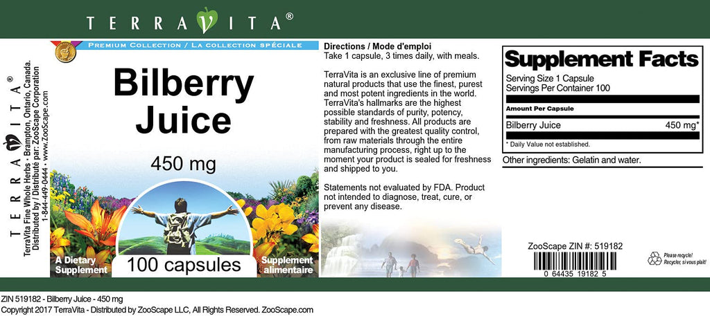 Terravita Bilberry Juice 450 mg - 100 Capsules - image 2