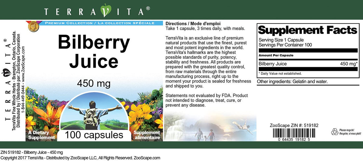 Terravita Bilberry Juice 450 mg - 100 Capsules - image 2