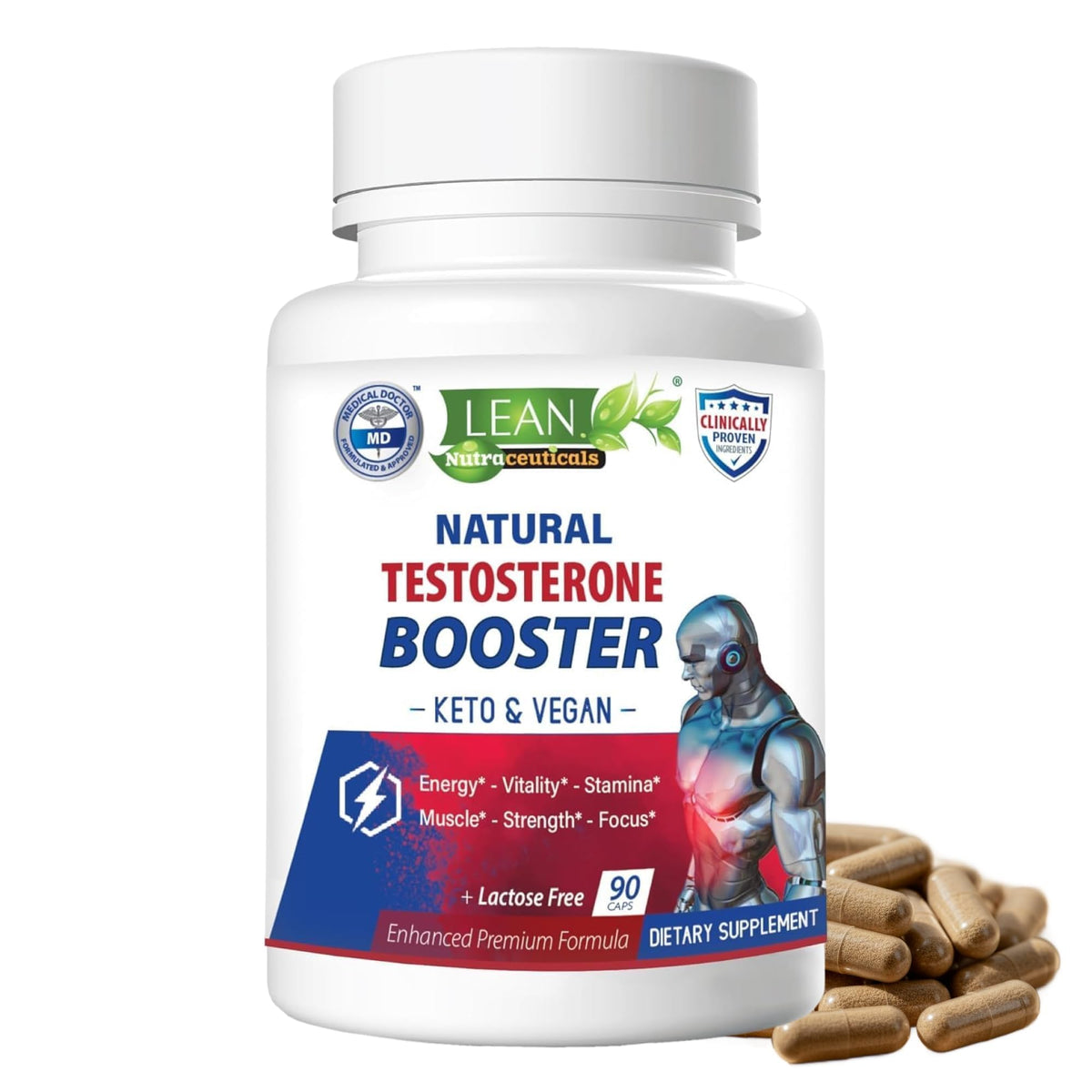LEAN Nutraceuticals Testosterone Booster for Men - 90 Capsules