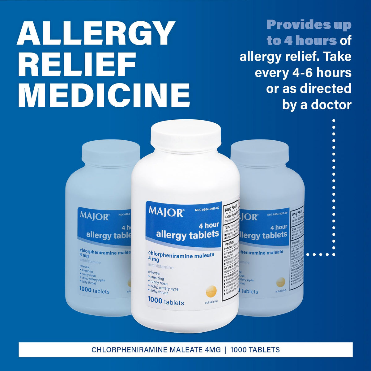 MAJOR 4 Hour Allergy Tablets Chlorpheniramine 4 mg - 1000 Count - image 4