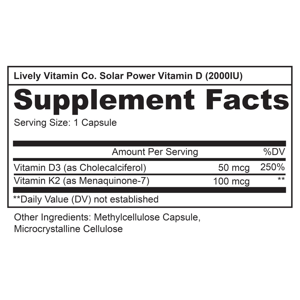 LIVELY VITAMIN CO. Solar Power Vitamin D3 - Patented Vitamin K - MK7