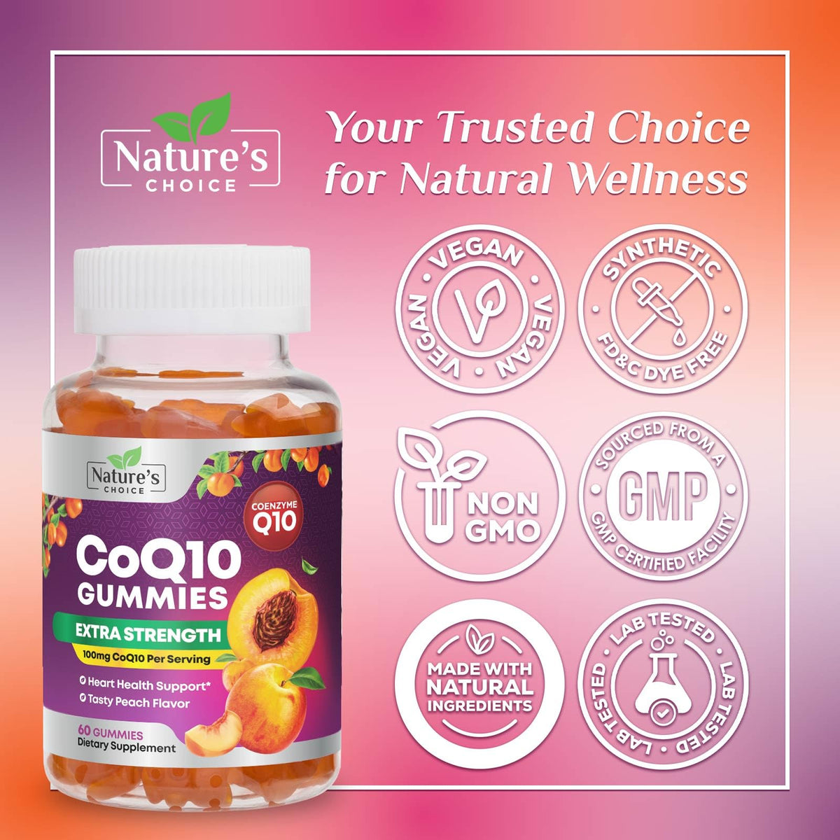 Nature's Choice CoQ10 Gummies 100mg - 3X Strength Co Q10 Gummies