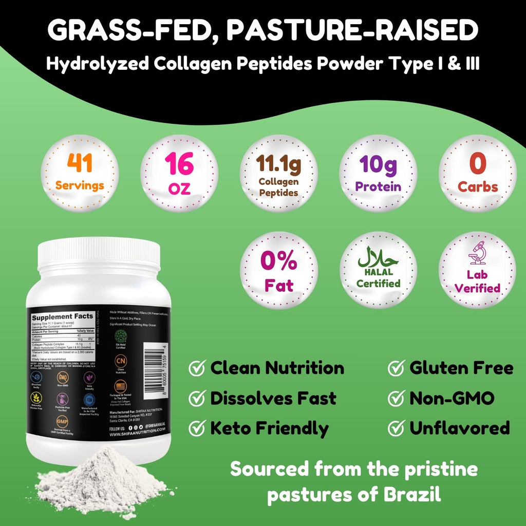 SHIFAA NUTRITION Grass Fed Collagen Peptides Powder - 1 lb - image 2
