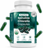 Teaveli Organic Spirulina and Chlorella Capsules - 90 Count