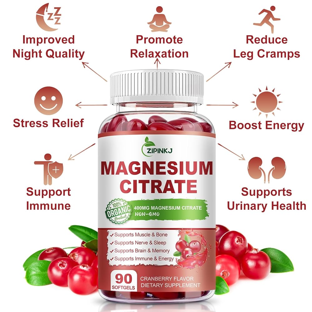 ZIPINKJ Magnesium Citrate Supplements 400mg for Women & Men