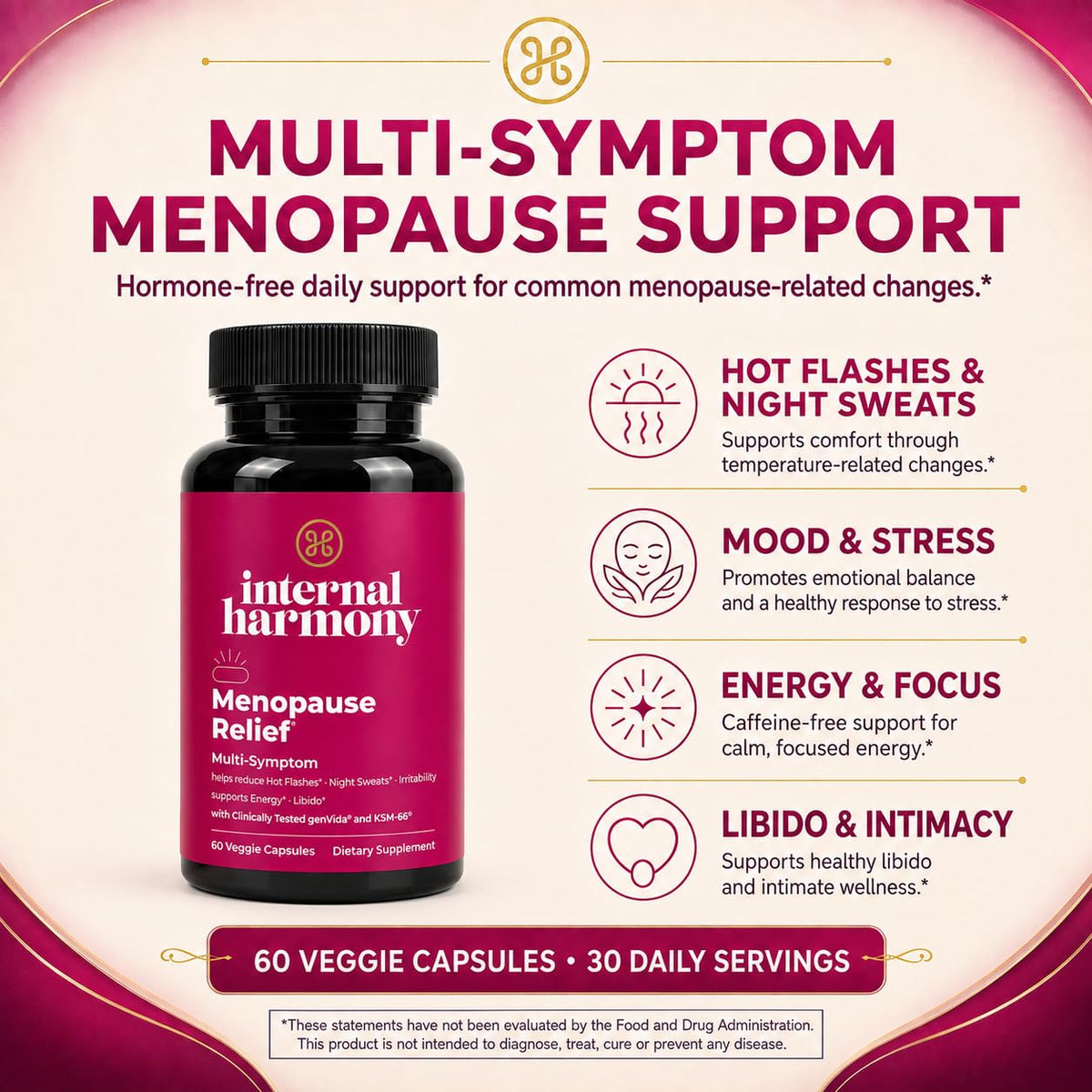 Internal Harmony Menopause Relief for Women - 60 Vegetarian Capsules - image 2