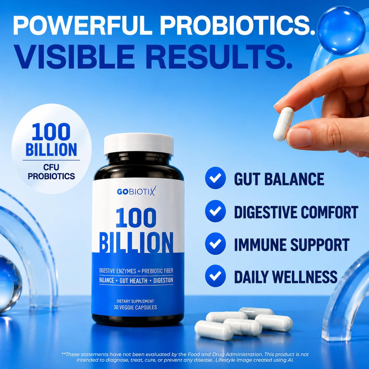 GOBIOTIX 100 Billion Digestive Enzymes Probiotics - 30 Capsules - image 2