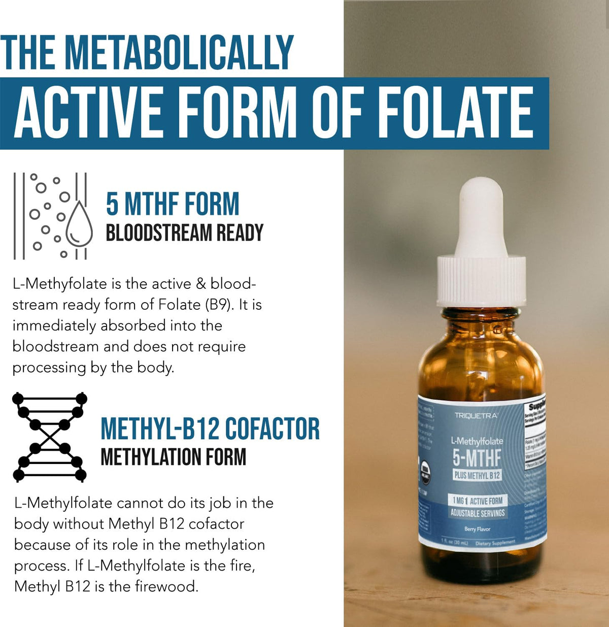 Triquetra Health Organic Methylfolate 1000mcg + Methyl B12 - 1 Fl Oz - image 3