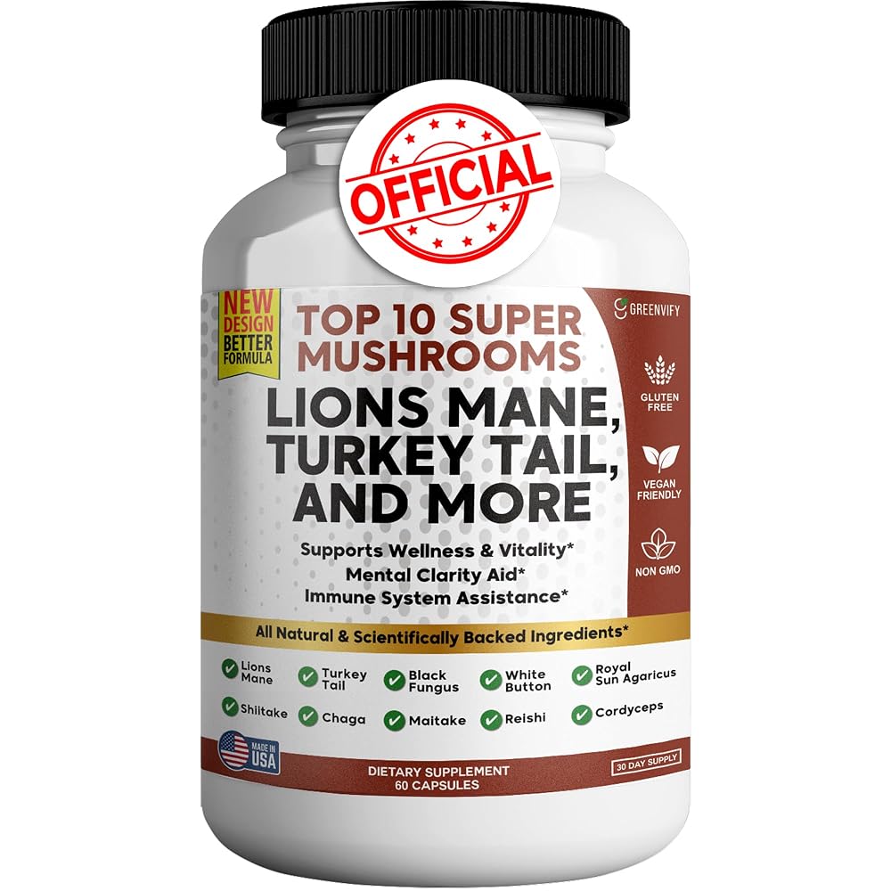 GREENVIFY Lions Mane 10 Super Mushrooms Supplement - Lions Mane