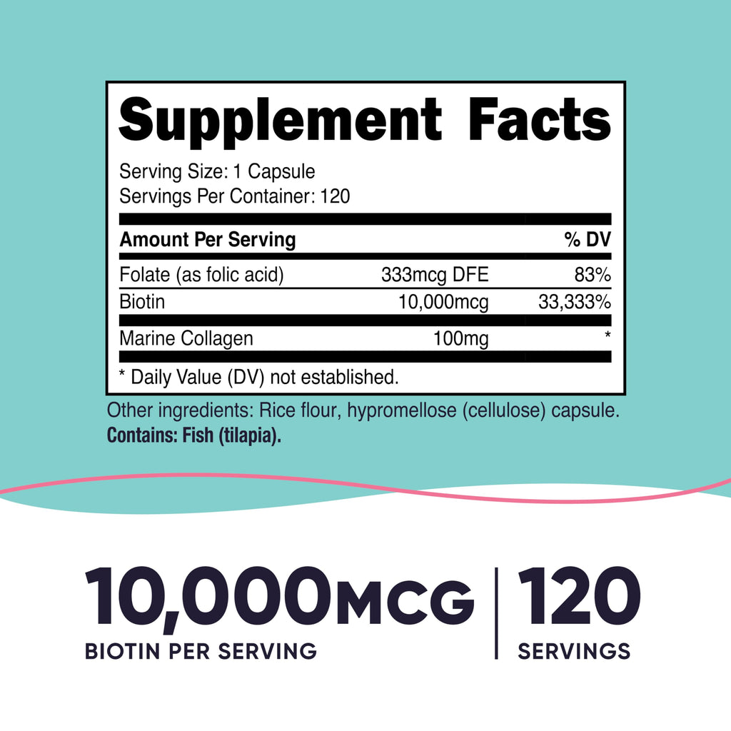 Nutricost Biotin for Women 10,000mcg with Folate & Collagen - 120 Capsules - image 2