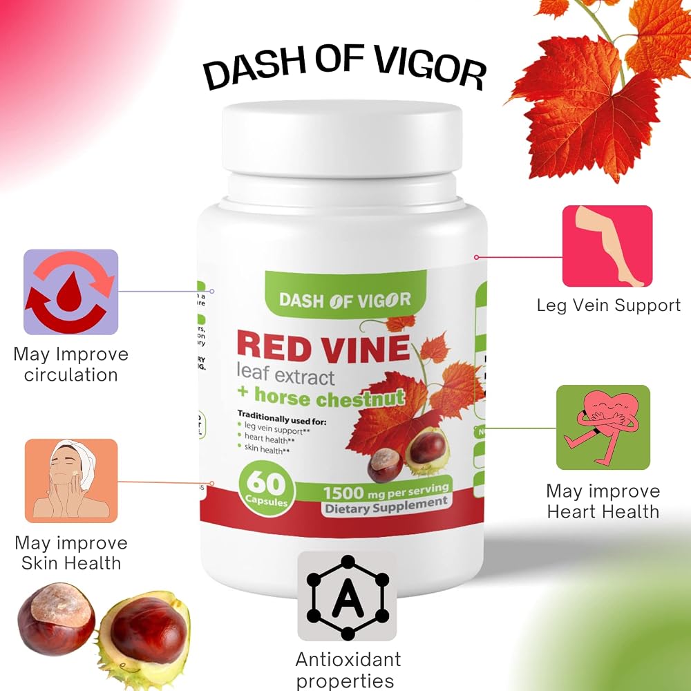 Dash of Vigor Red Vine Leaf & Horse Chestnut Extract - 60 Capsules - image 3