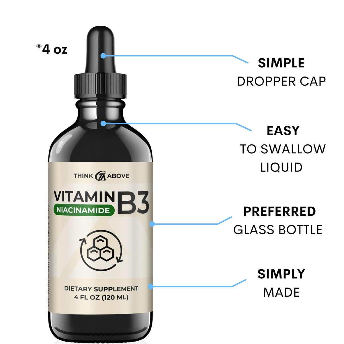 Think Above Liquid Vitamin B3 (as Niacinamide) Supplement - Non Flush