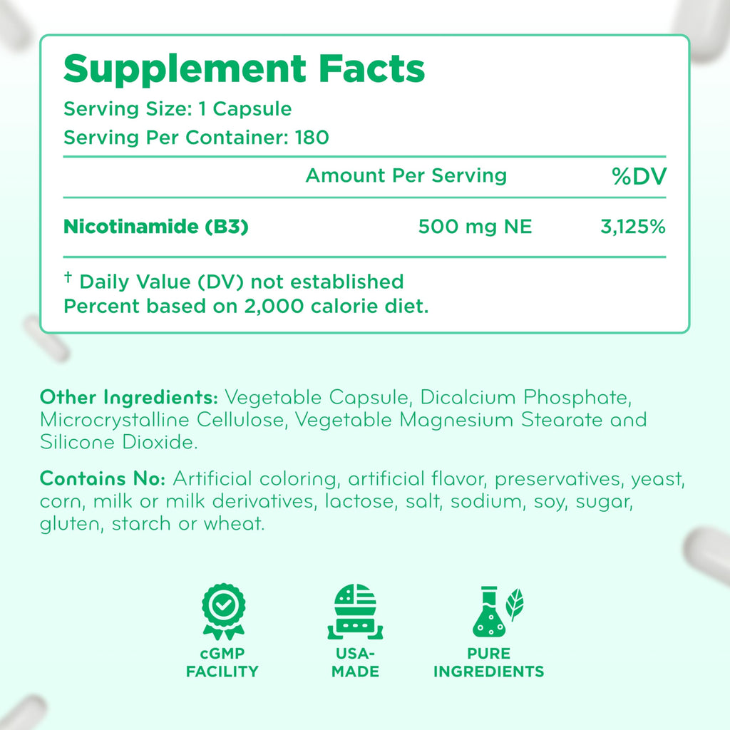 Clear Formulas Vitamin B3 Nicotinamide 500mg - High Absorption Form