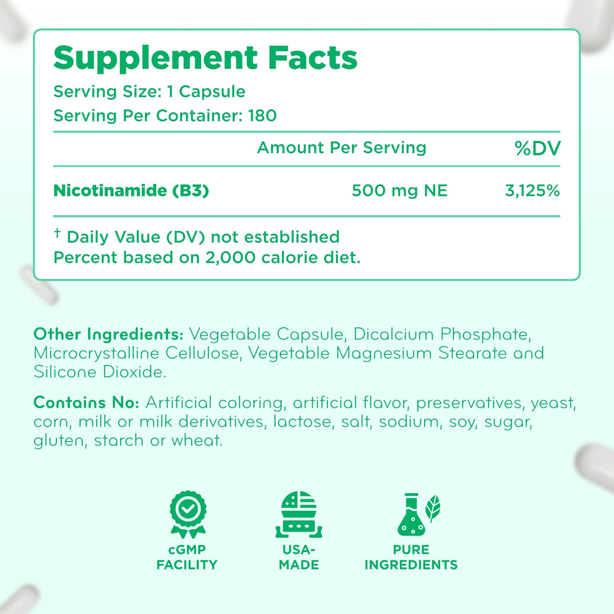 Clear Formulas Vitamin B3 Nicotinamide 500mg - High Absorption Form