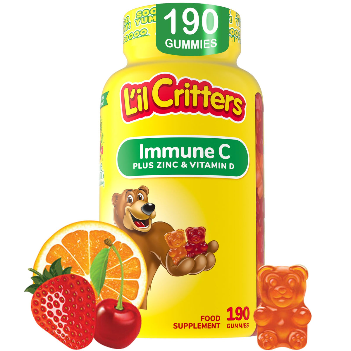 Lil Critters Kids Immune C Gummy with Zinc & Vitamin D3 - 190 Gummies