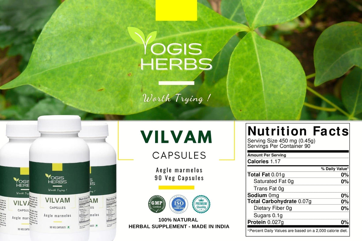 YOGIS HERBS Vilvam Capsules Aegle Marmelos - 90 Vegetarian Capsules - image 2